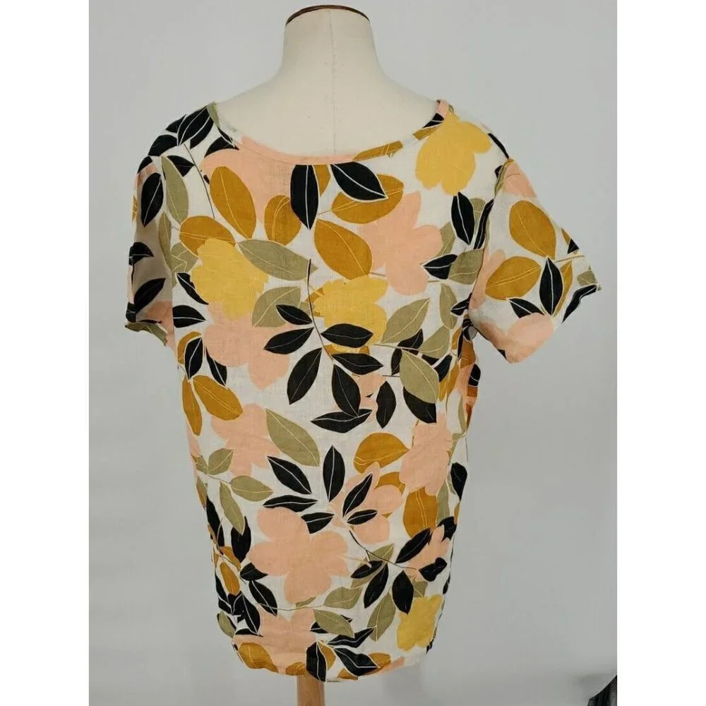 Rachel Zoe Size 1X 100% Linen Tropical Floral Print Short Sleeve Woven Top NWT - Picture 5 of 9